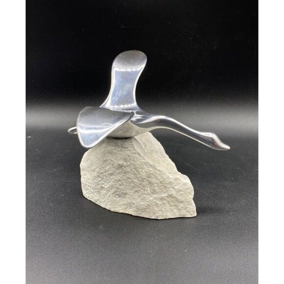 Canadian Goose Signed 983 Hoselton Aluminum Sculpture 5.5” On Rock - Picture 5 of 12